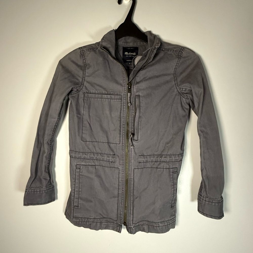 Madewell Jacket Womens XS Gray Full Zip Cargo Pockets Drawstring Casual Activ